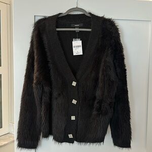 Beautiful black knit faux fur style cardigan with crystal buttons. Large